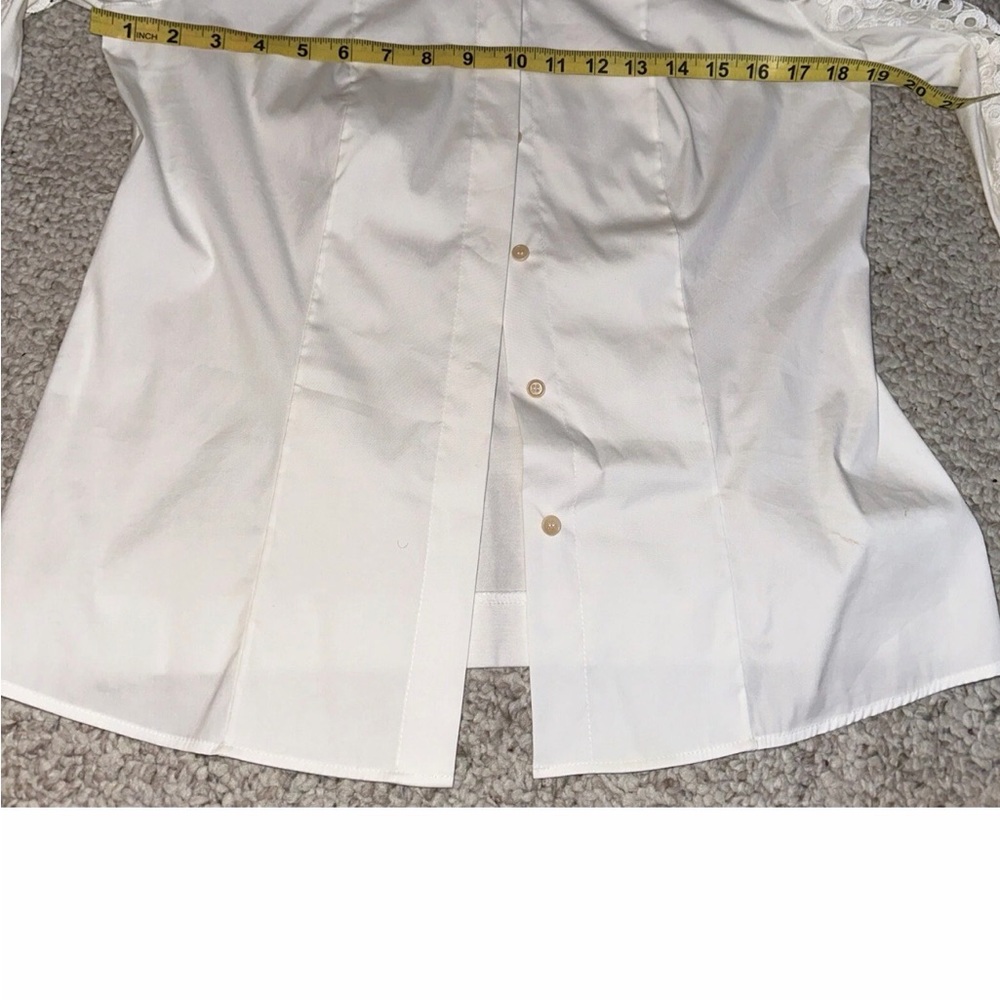 Akris Punto Stretch Blouse White Button Up Down Lace Sheer Sleeves Women’s Sz 10 - Picture 4 of 5